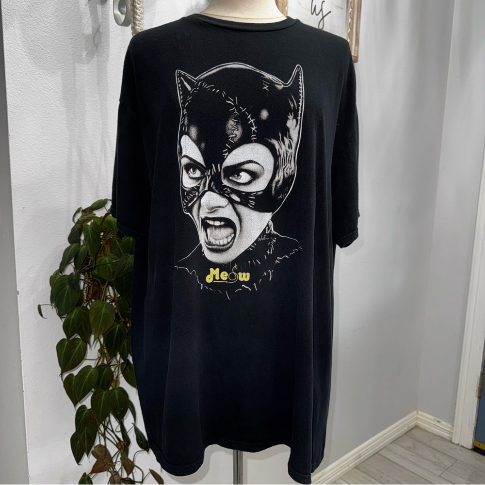 Black Graphic T-Shirt with Catwoman Design